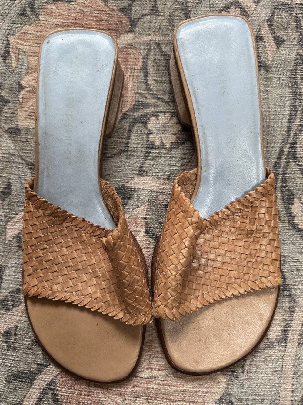 Hillard & Hanson Woven Leather Slide Sandals Womens 10M Neutral Low Wedge